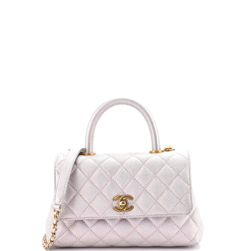 CHANEL Coco Top Handle Bag Quilted Iridescent Caviar Mini