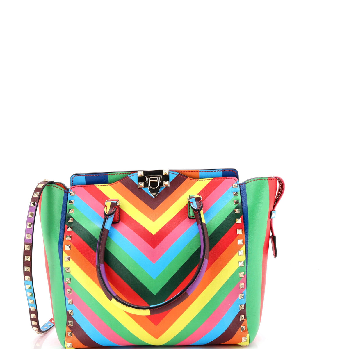Valentino VALENTINO GARAVANI 1973 Rockstud Tote Striped Leather Small