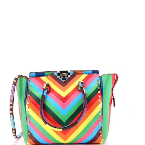 VALENTINO GARAVANI 1973 Rockstud Tote Striped Leather Small