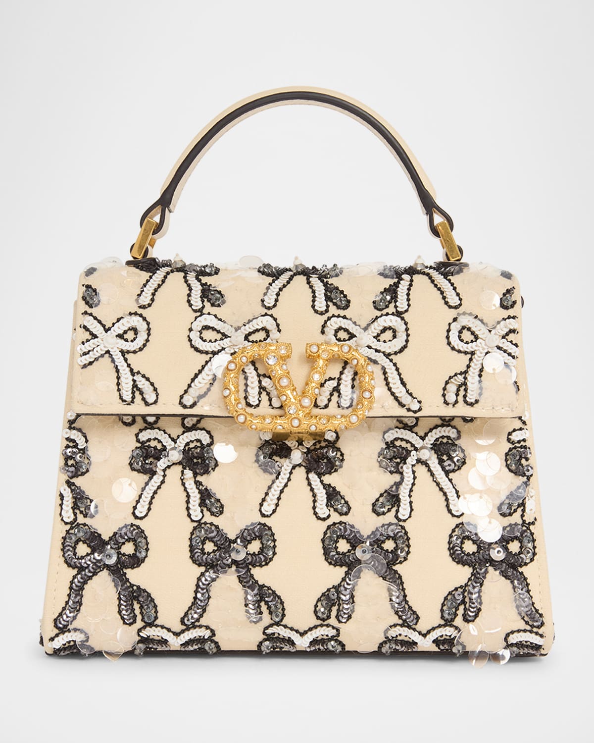 Valentino VSLING Mini Bow Sequined Top-Handle Bag