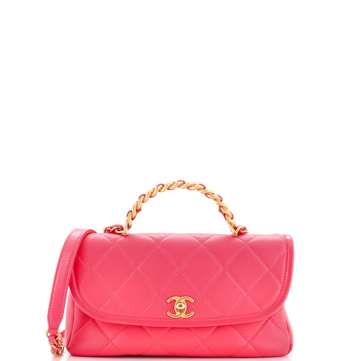 Chanel CHANEL CC Chain Handle Flap Bag Quilted Crumpled Lambskin Small