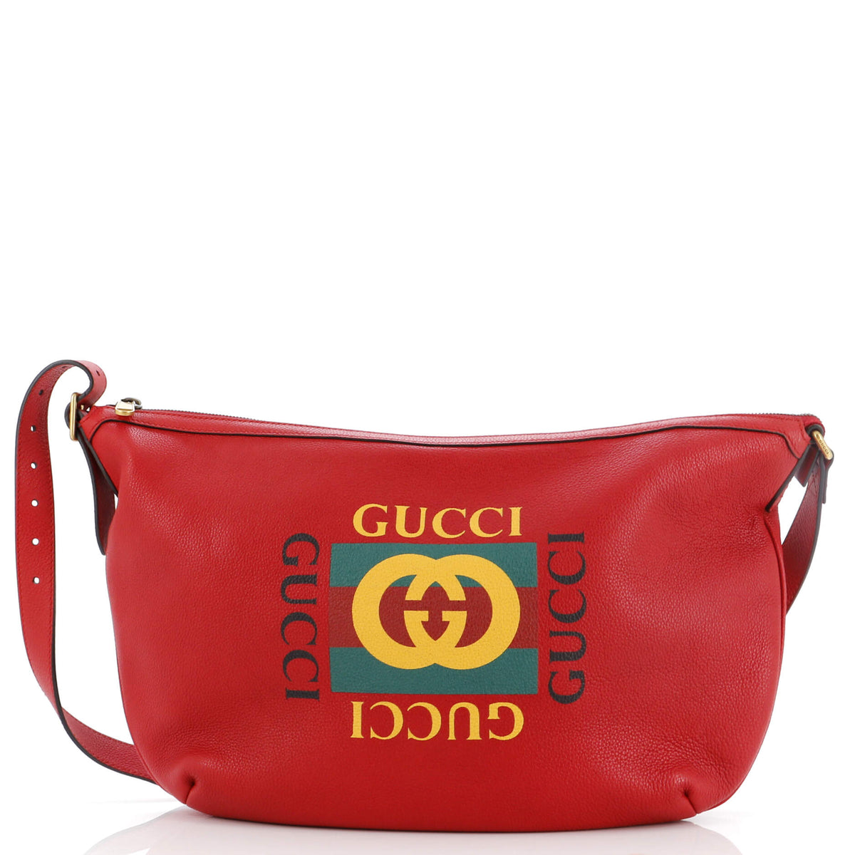 Gucci GUCCI Logo Half-Moon Hobo Printed Leather