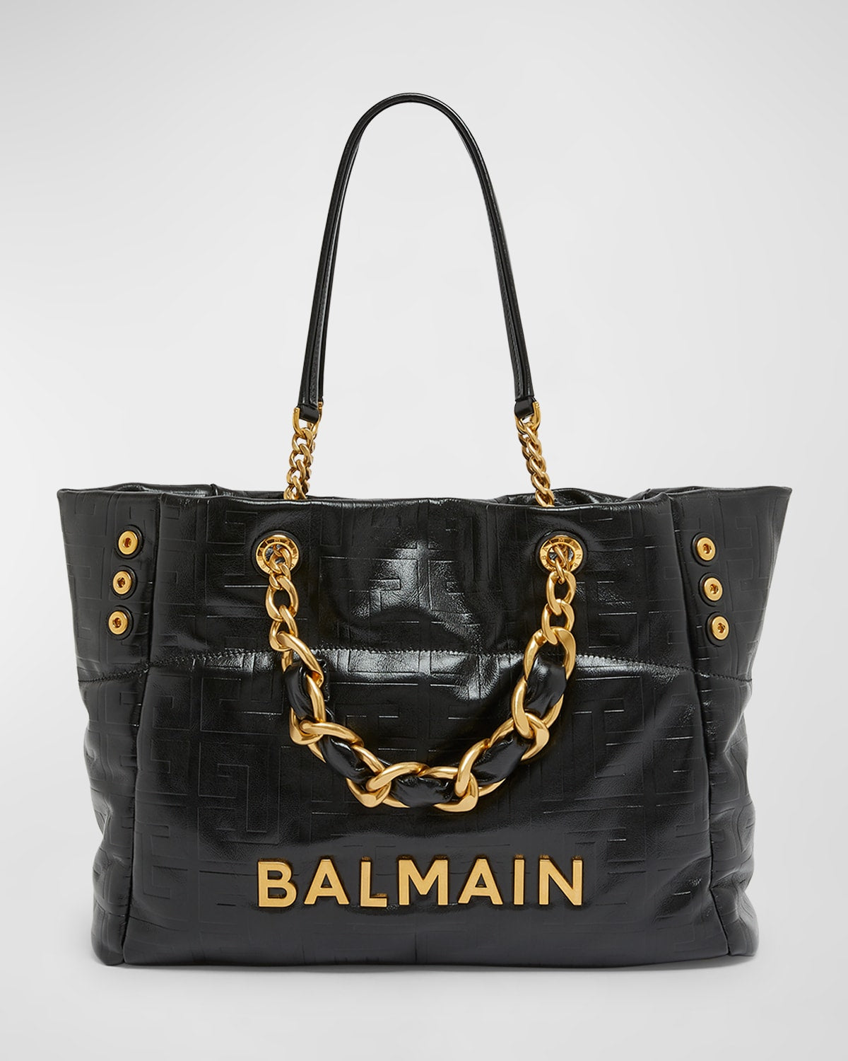 Balmain 1945 Cabas Tote Bag in Monogram Crinkled Leather