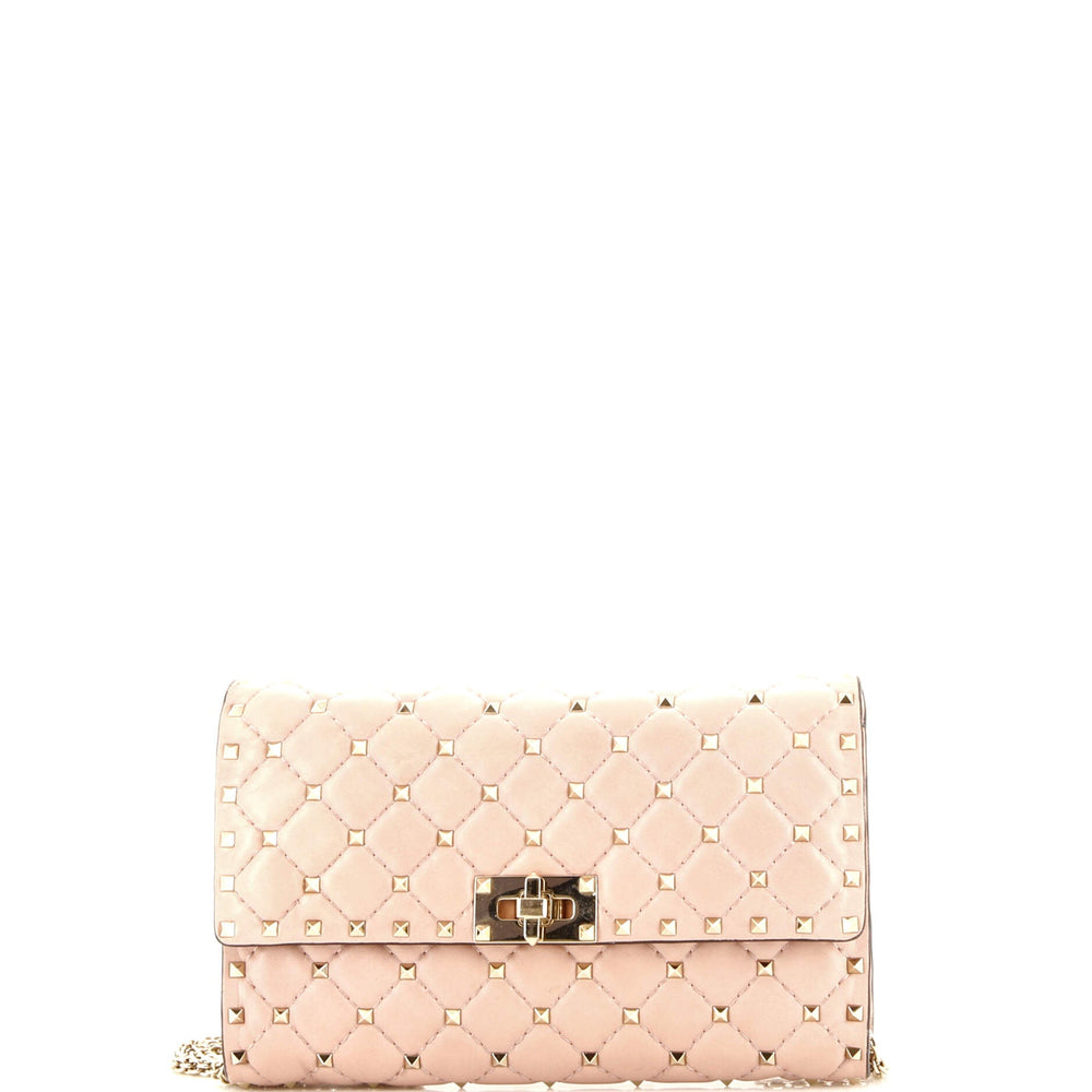 VALENTINO GARAVANI Rockstud Spike Wallet on Chain Quilted Leather Small