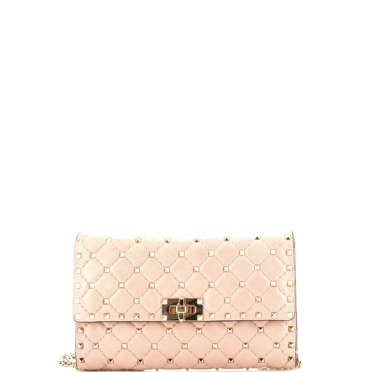 Valentino Garavani VALENTINO GARAVANI Rockstud Spike Wallet on Chain Quilted Leather Small