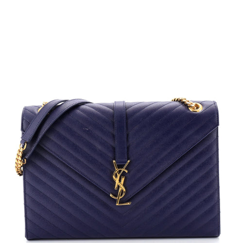 Classic Monogram Envelope Satchel Matelasse Chevron Leather Large