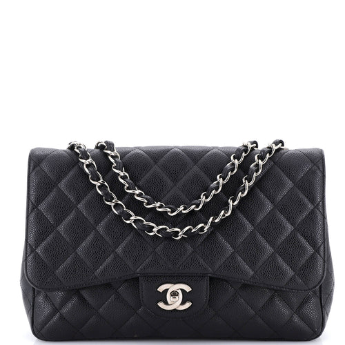 CHANEL Classic Single Flap Bag Quilted Caviar Jumbo
