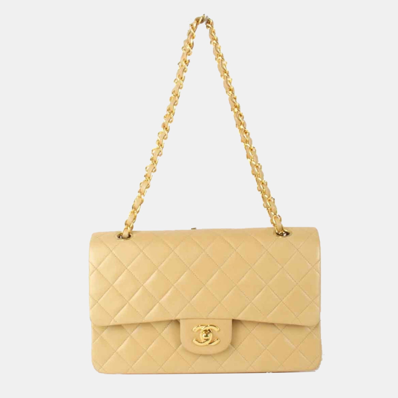 Chanel Beigefarbene Matelassé-Schultertasche aus Lammleder mit Kette