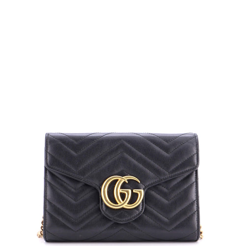 GUCCI GG Marmont Chain Wallet Matelasse Leather Mini