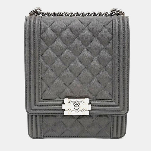 Grey Caviar Leather Boy Flap Bag