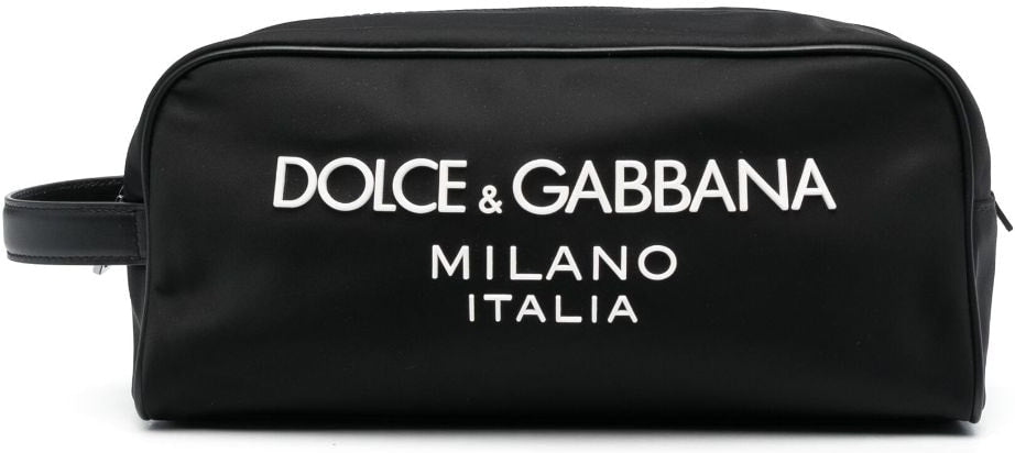 Dolce & Gabbana Men's Luxury Leather Logo Wash Bag in Black | BT0989AG182