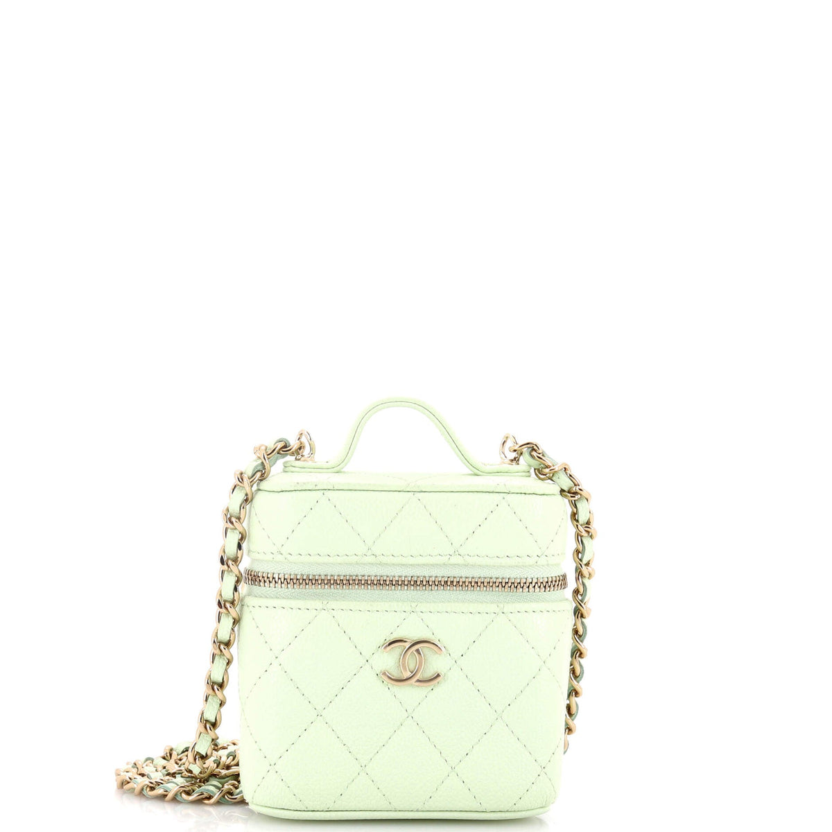 Chanel CHANEL Handle with Care Vanity Case with Chain Quilted Caviar