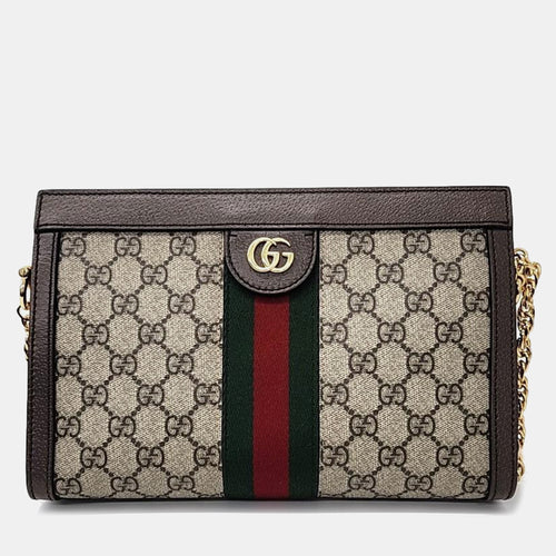 Beige Leather Ophidia GG Supreme Shoulder Bag