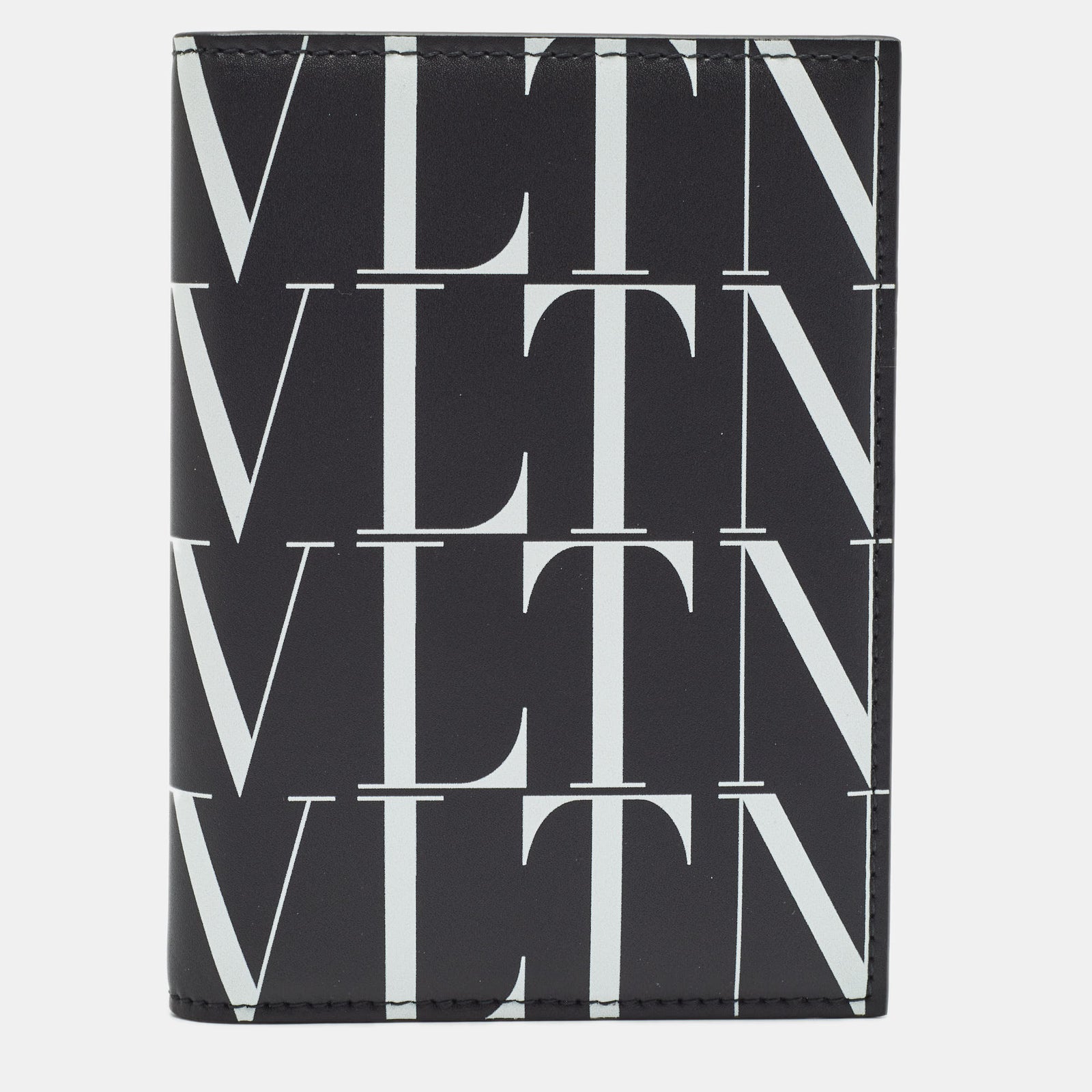 Valentino Black/White Leather VLTN Times Passport Holder