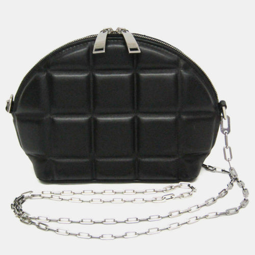 Black Padded Nappa Mini Half Moon Top Handle Bag