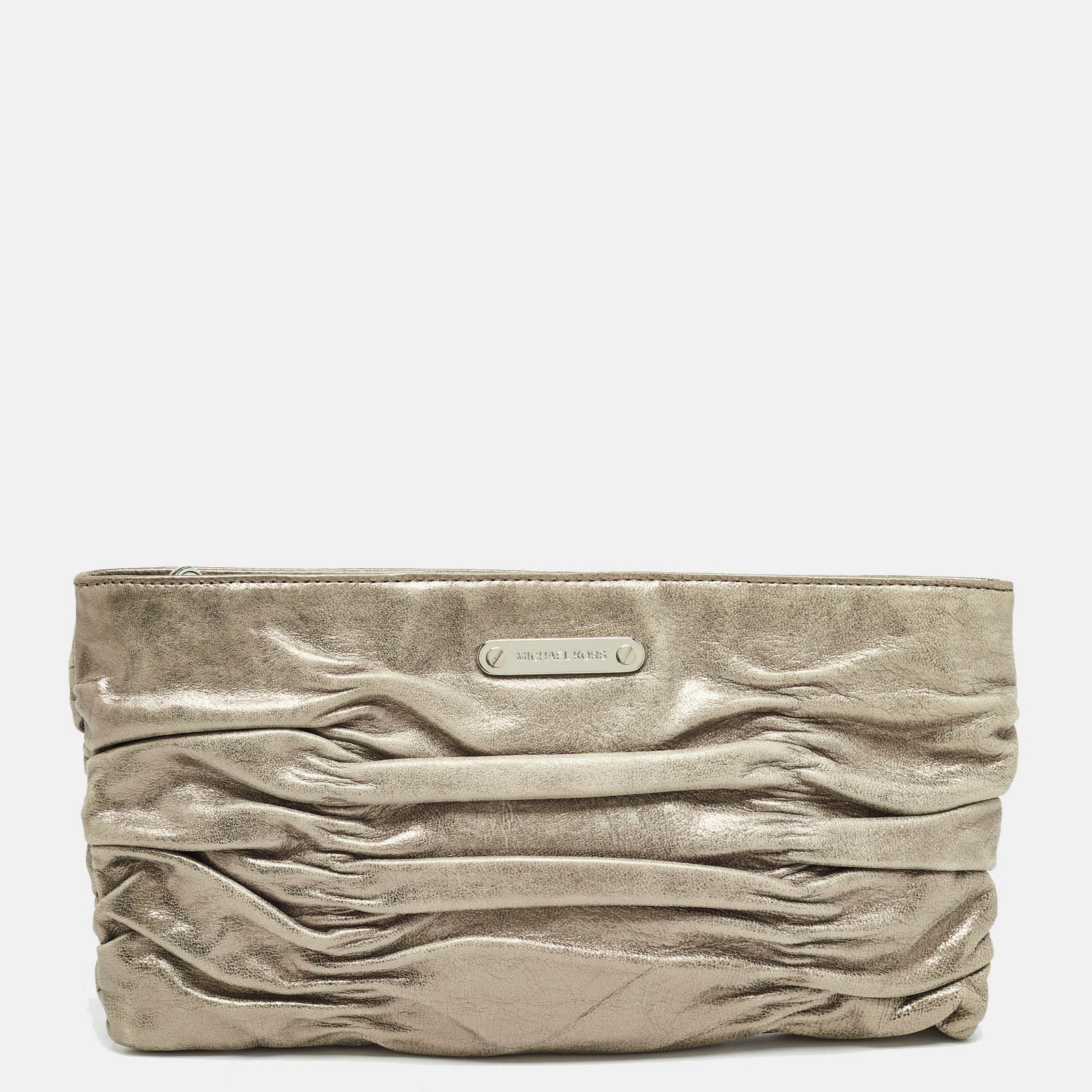 Michael Kors Metallic Leather Webster Ruched Clutch