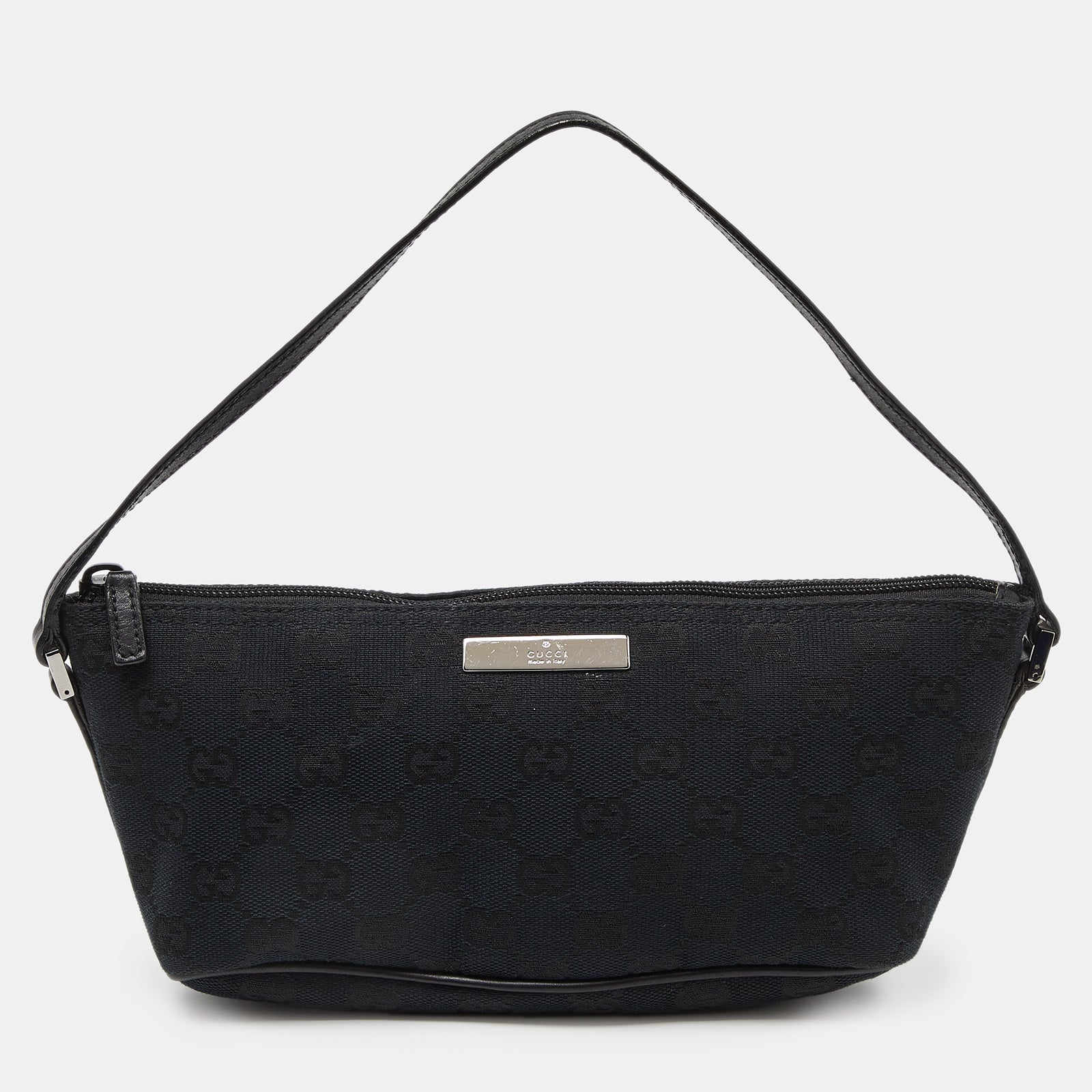 Gucci Sac baguette en toile et cuir GG noir