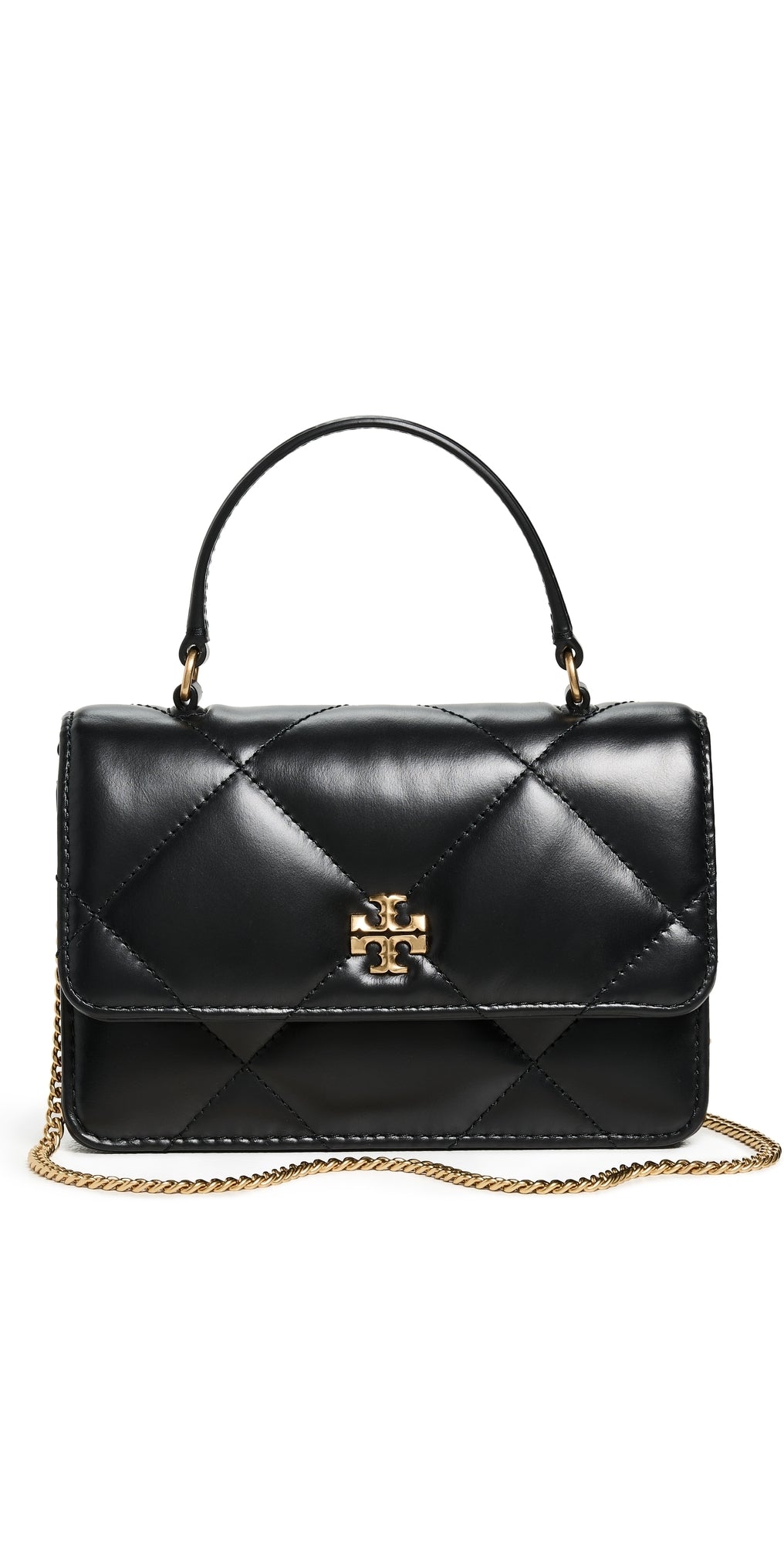 Tory Burch Kira Diamond Quilt Mini Top Handle Chain Crossbody Bag Black One Size
