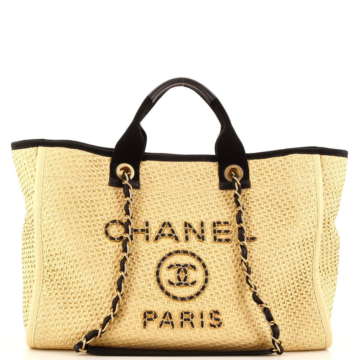 Chanel CHANEL Deauville Tote Straw with Chain Detail Medium