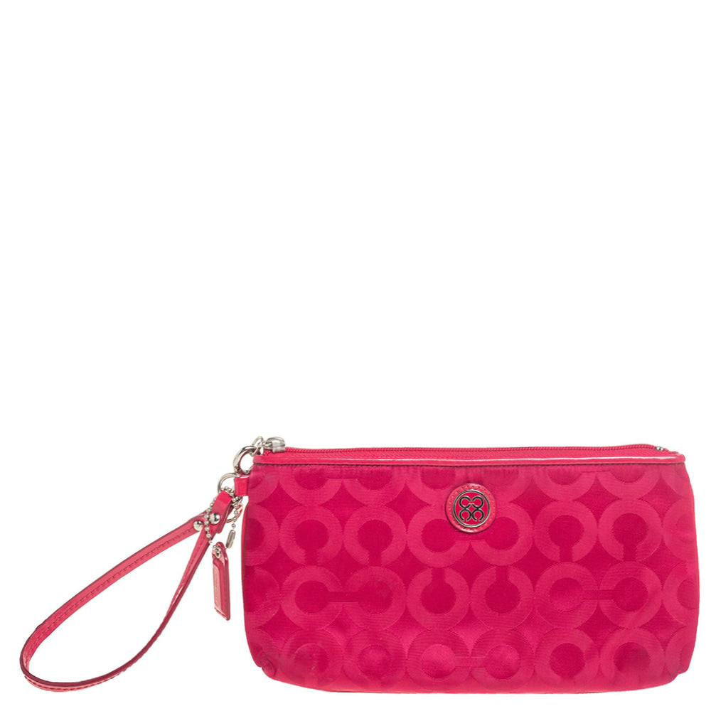 Coach Fuchsia Signature Nylon Wristlet Pochette