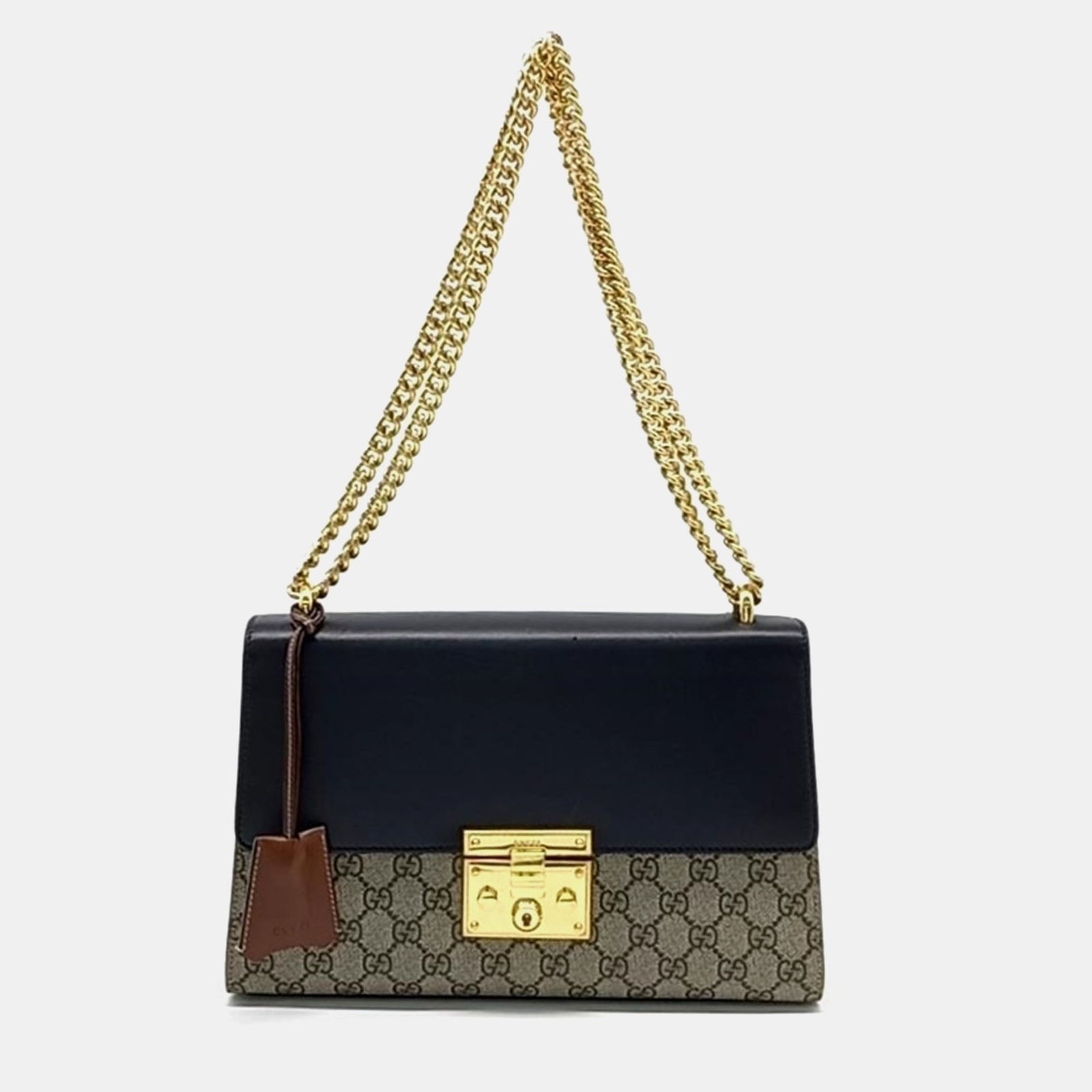 Gucci Black Leather and GG Canvas Padlock Supreme Shoulder Bag