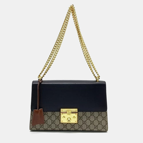 Black Leather and GG Canvas Padlock Supreme Shoulder Bag