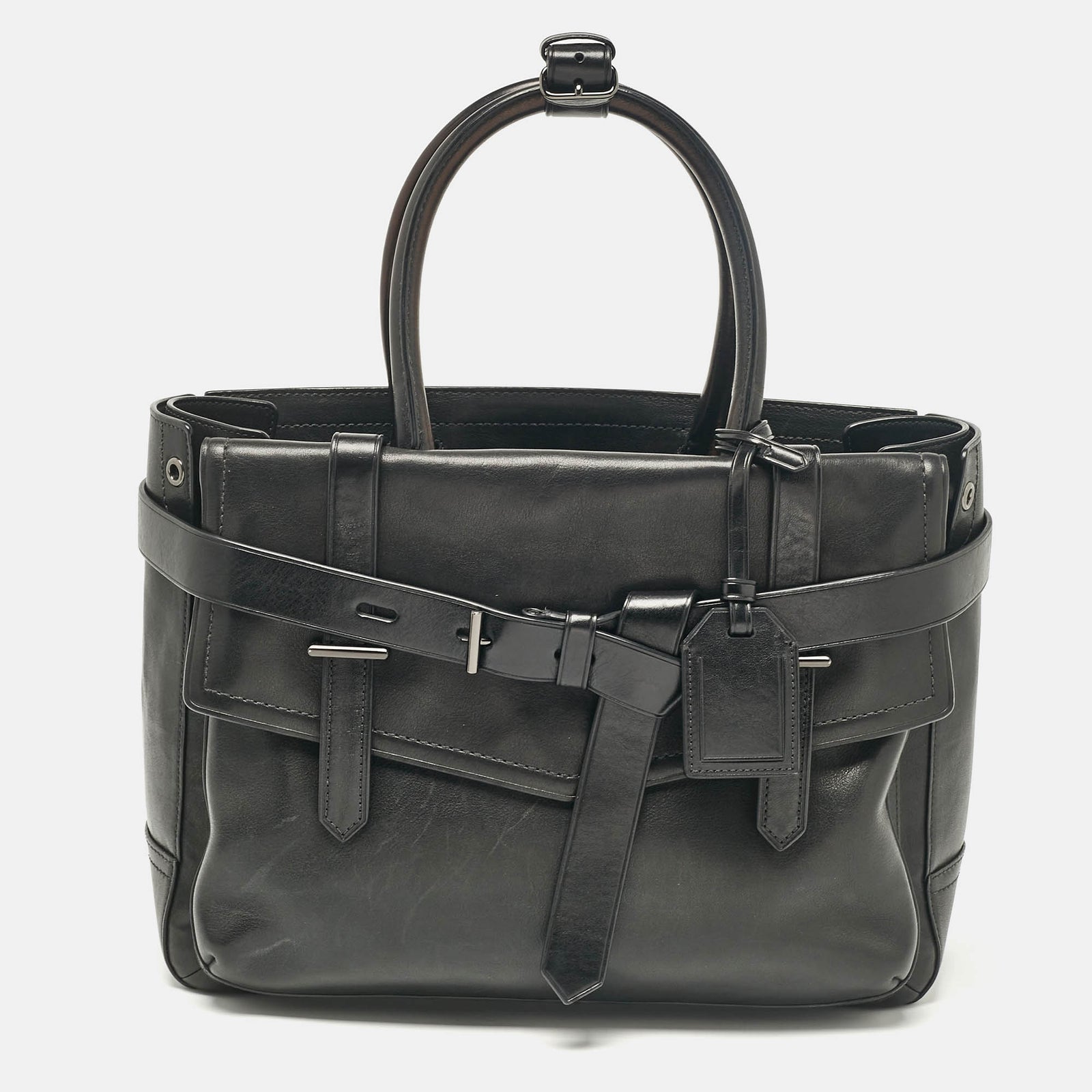 Reed Krakoff Black Leather Gator Boxer II Tote