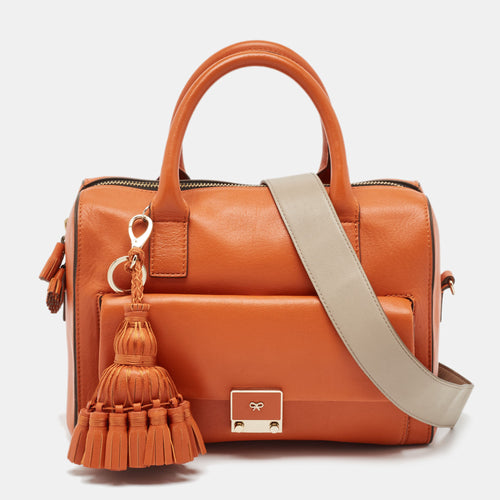 Orange and Grey Leather Carker Satchel