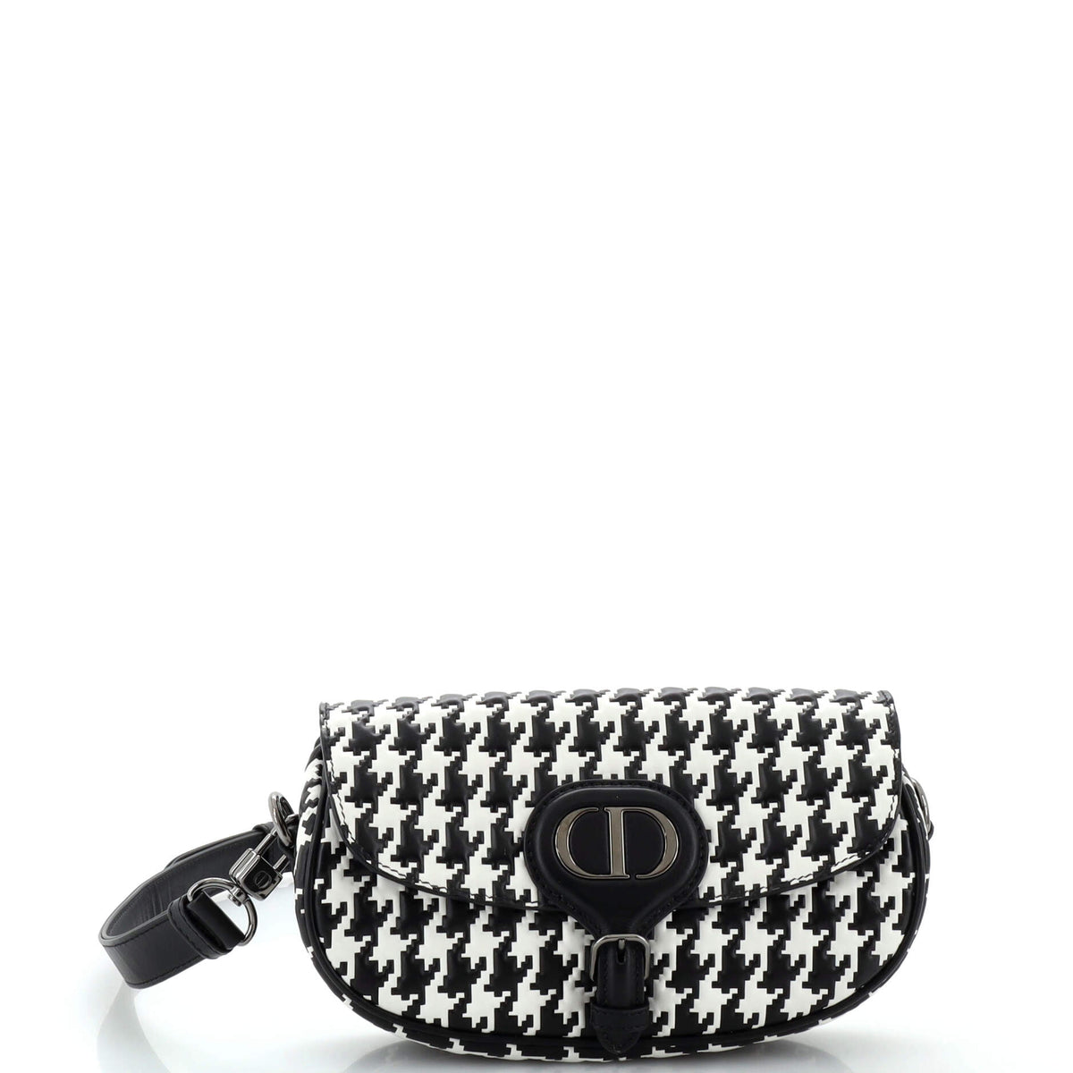 Christian Dior Bobby Flap Bag Houndstooth Embossed Calfskin East West