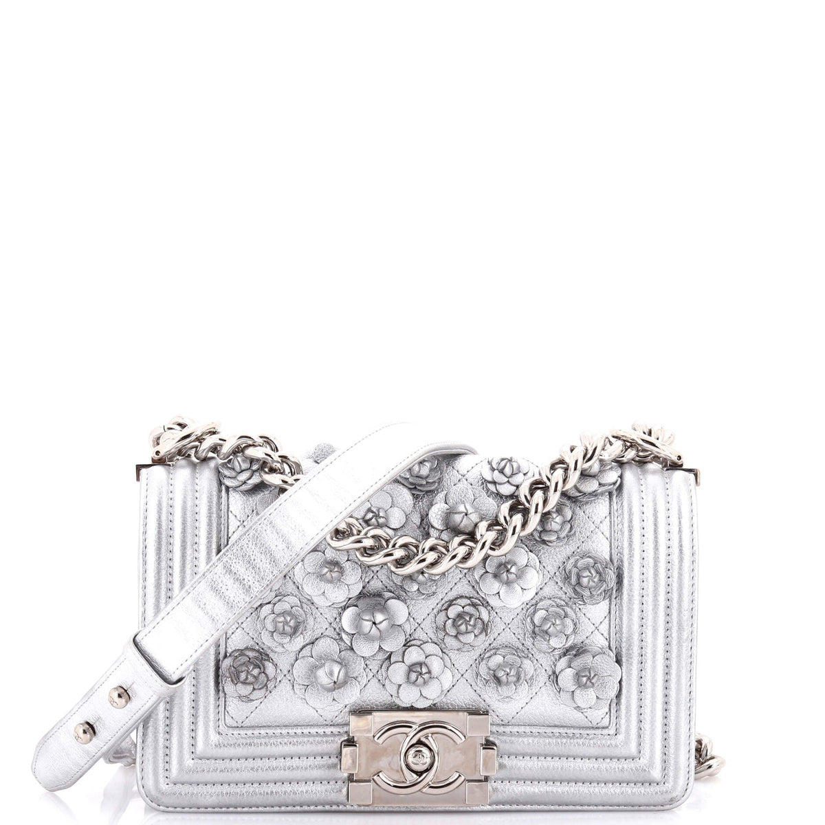 Chanel CHANEL Boy Flap Bag Quilted Lambskin with Camellia Applique Small