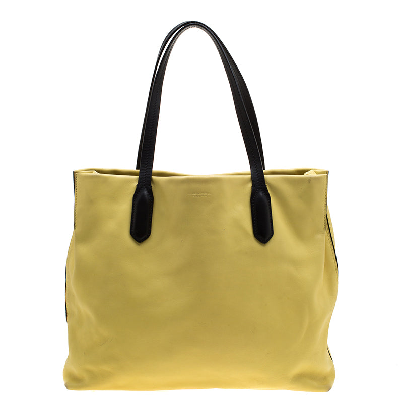 Lancel Yellow And Black Leather Tote