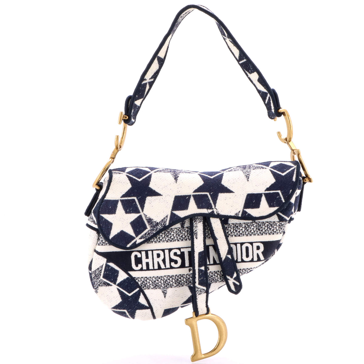 Christian Dior Saddle Bag Logo Embroidered Canvas Medium