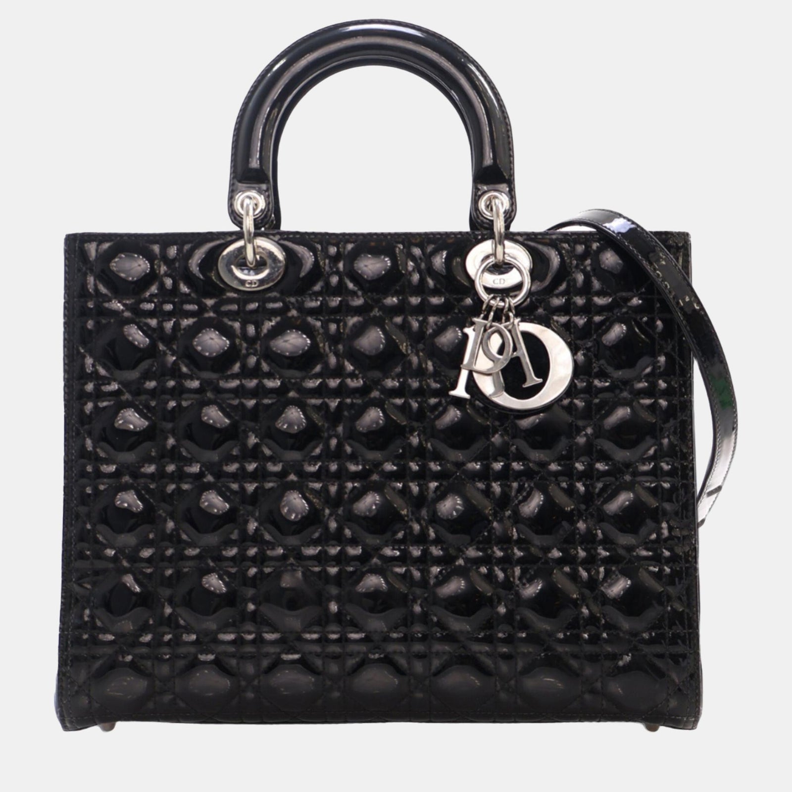 Dior Schwarzes großes Cannage-Lady-Dior-Lackleder