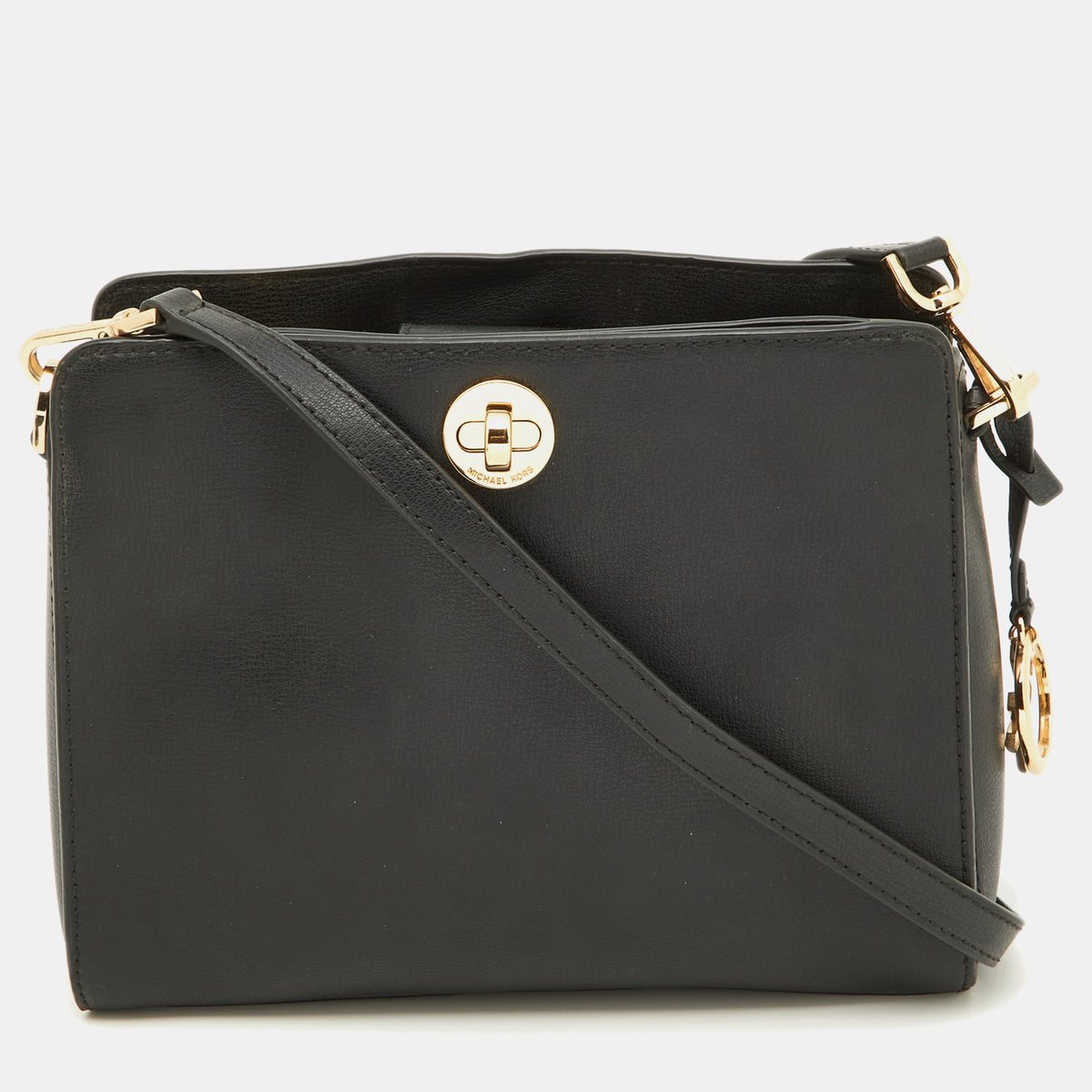 Michael Kors Michael Korse Black Leather Turnlock Crossbody Bag