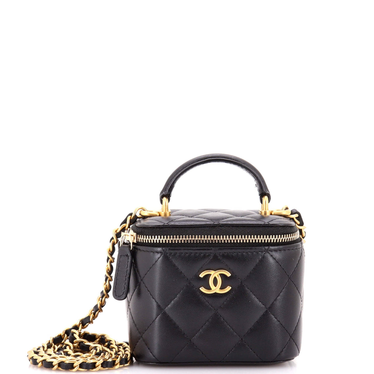 Chanel CHANEL Classic Top Handle Vanity Case with Chain Quilted Lambskin Mini