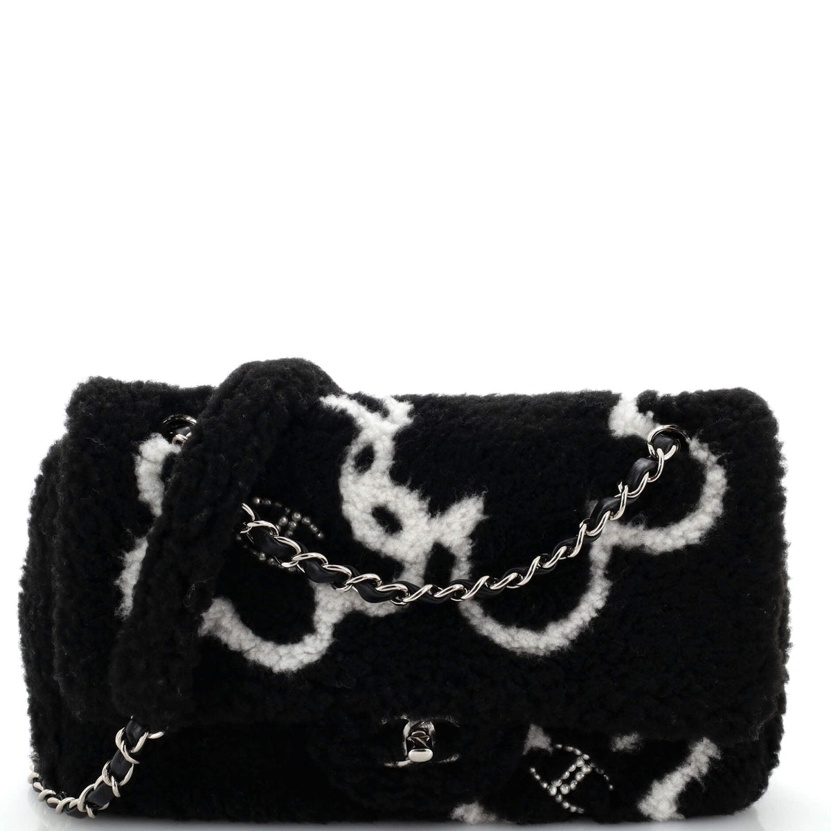 Chanel CHANEL Classic Single Flap Bag Pearl Embellished Shearling Jumbo