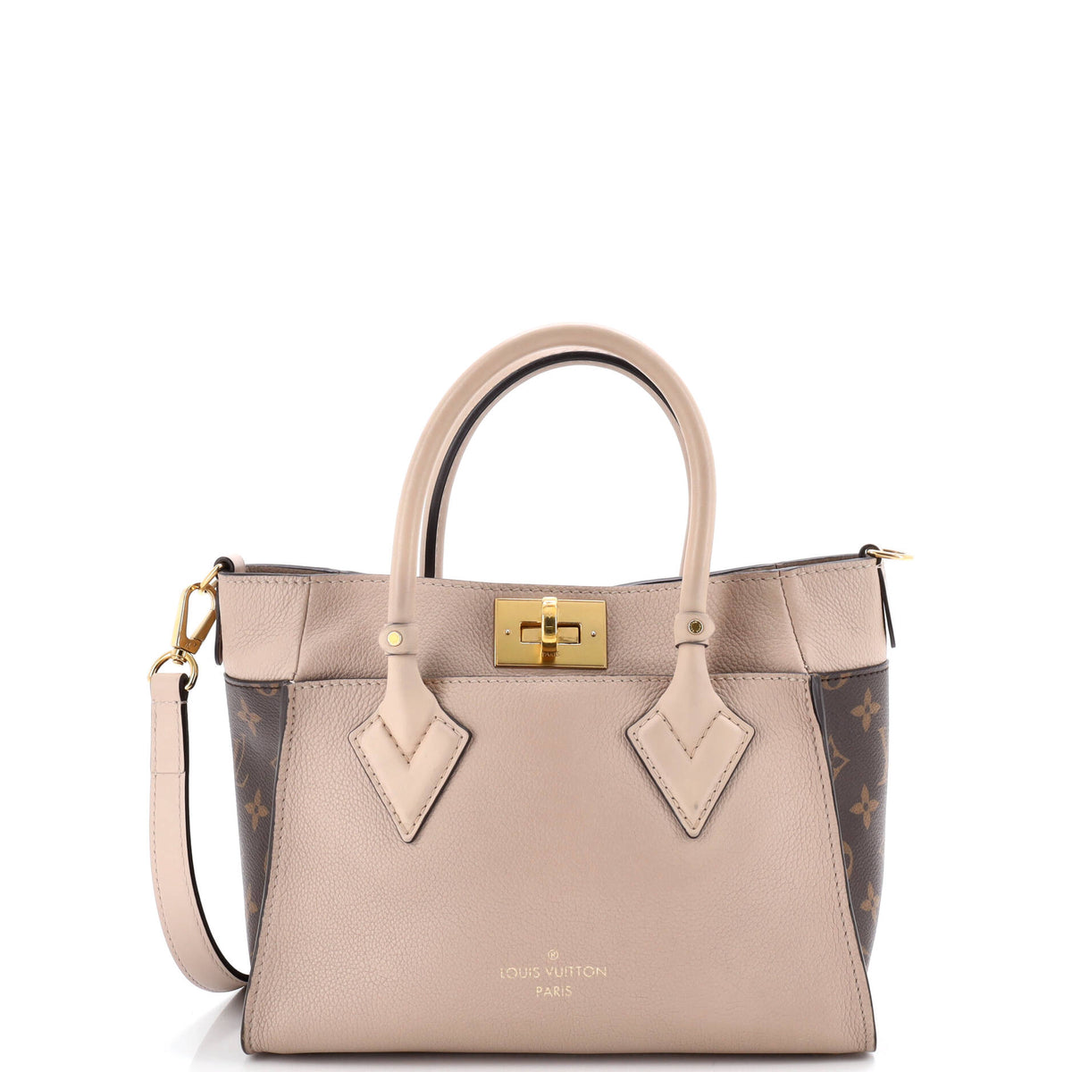 Louis Vuitton On My Side Tote Leather with Monogram Canvas PM