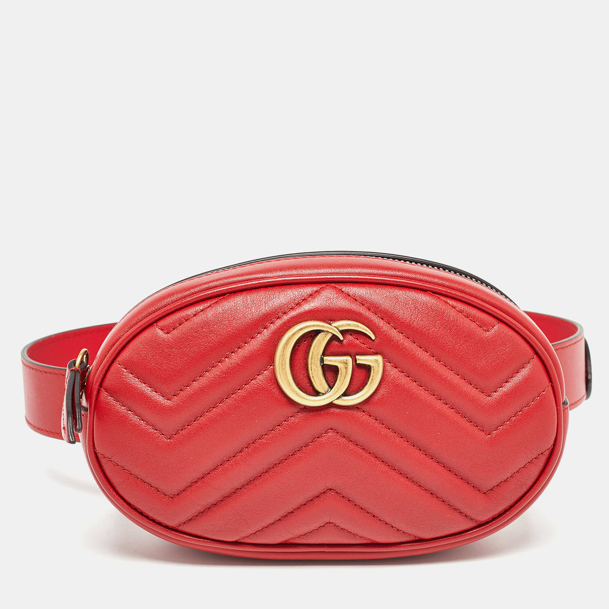 Gucci Red Matelass&eacute; Leather Mini GG Marmont Belt Bag