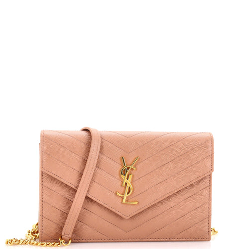 Classic Monogram Wallet on Chain Matelasse Chevron Leather Small