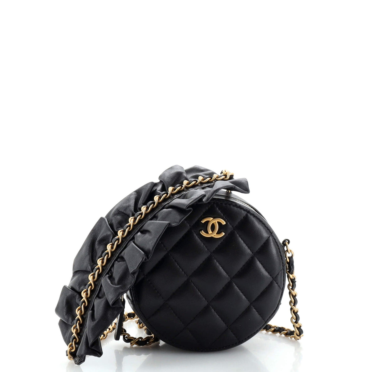 Chanel CHANEL Romance Round Clutch with Chain Quilted Lambskin
