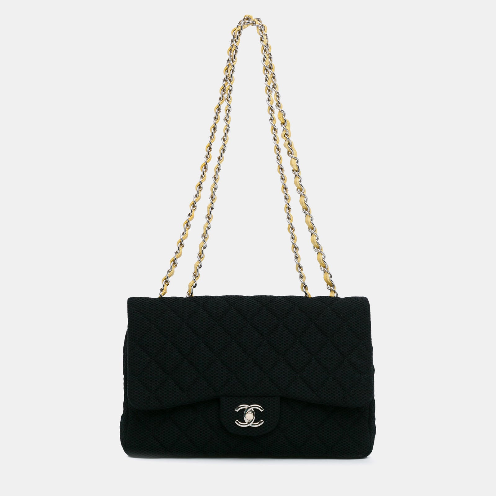 Chanel Sac à rabat simple classique en coton noir Jumbo