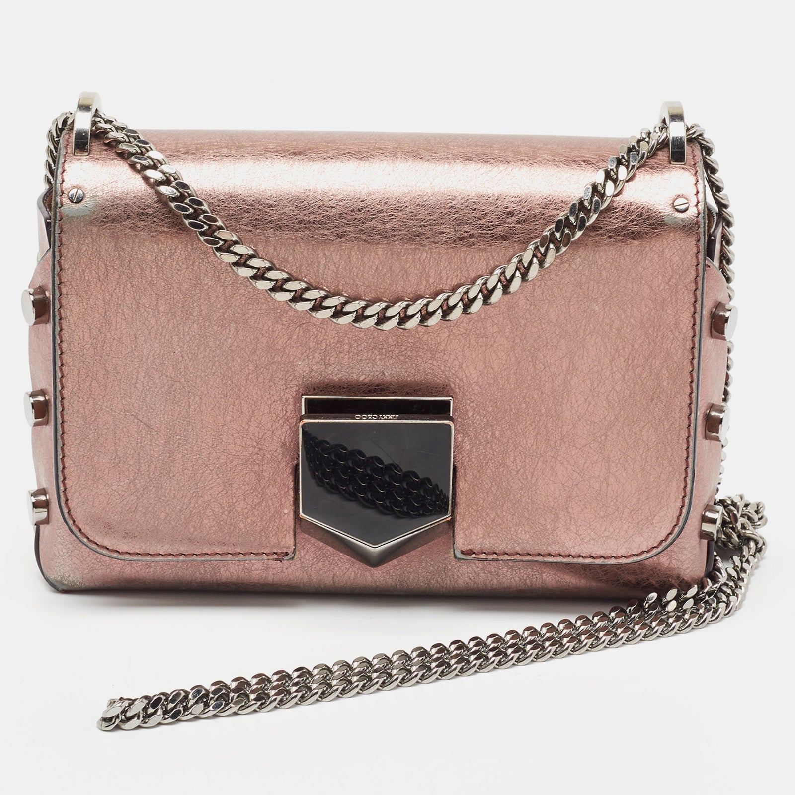 Jimmy Choo Metallic Rose Leather Lockett City Shoulder Bag