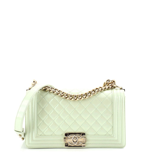 CHANEL Boy Flap Bag Quilted Iridescent Glazed Calfskin Old Medium
