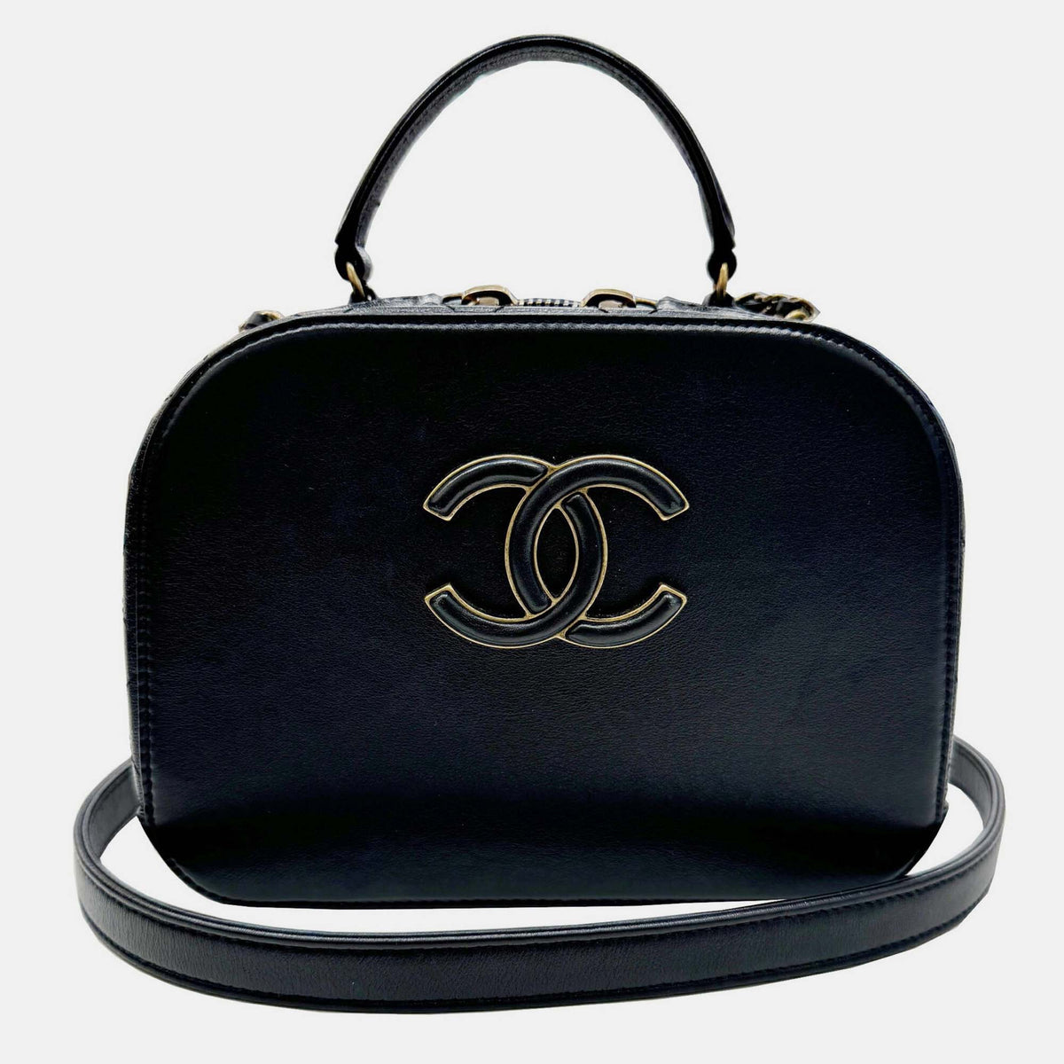 Chanel Black Leather Coco Mark Small Vanity Bag