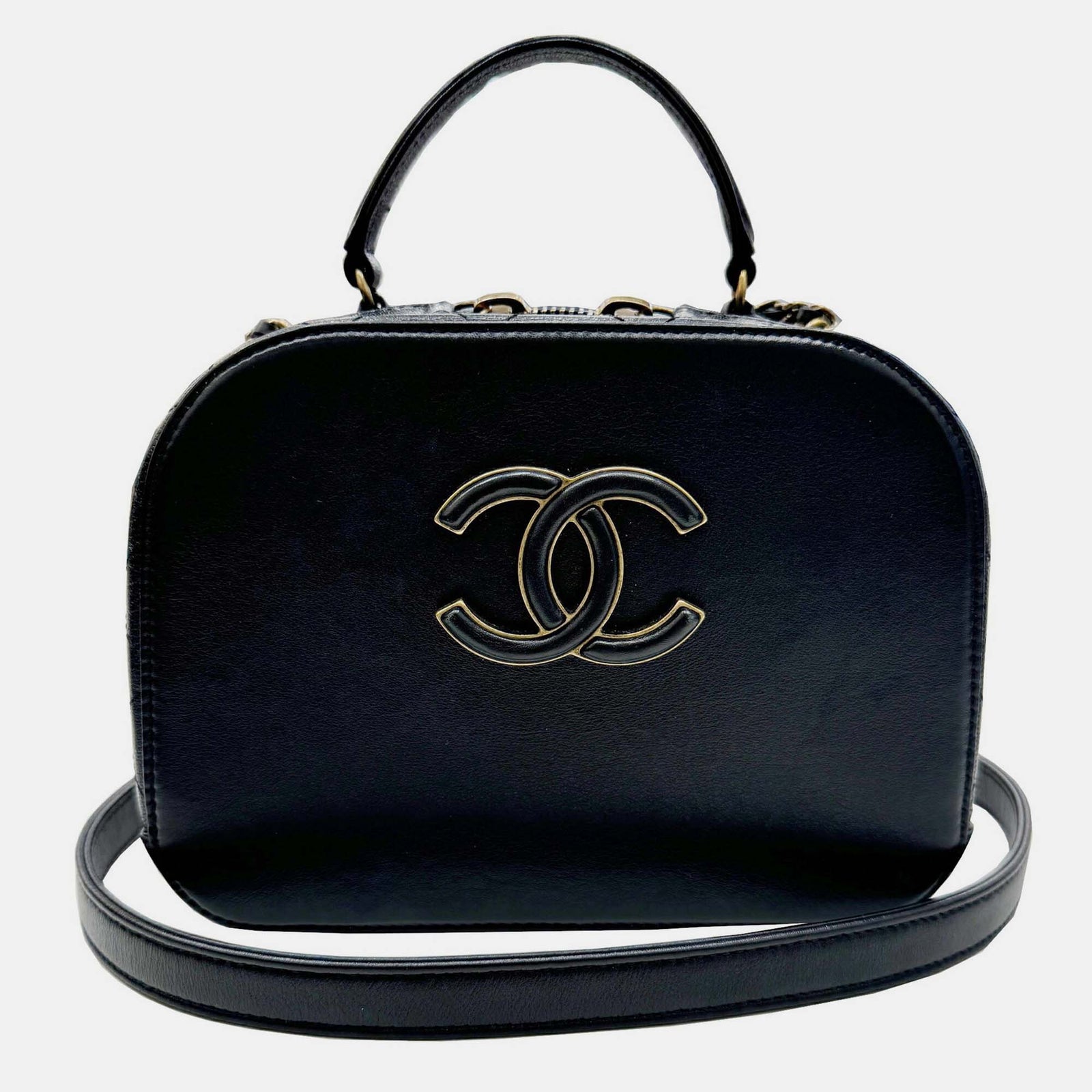 Chanel Kleine Kosmetiktasche „Coco Mark“ aus schwarzem Leder