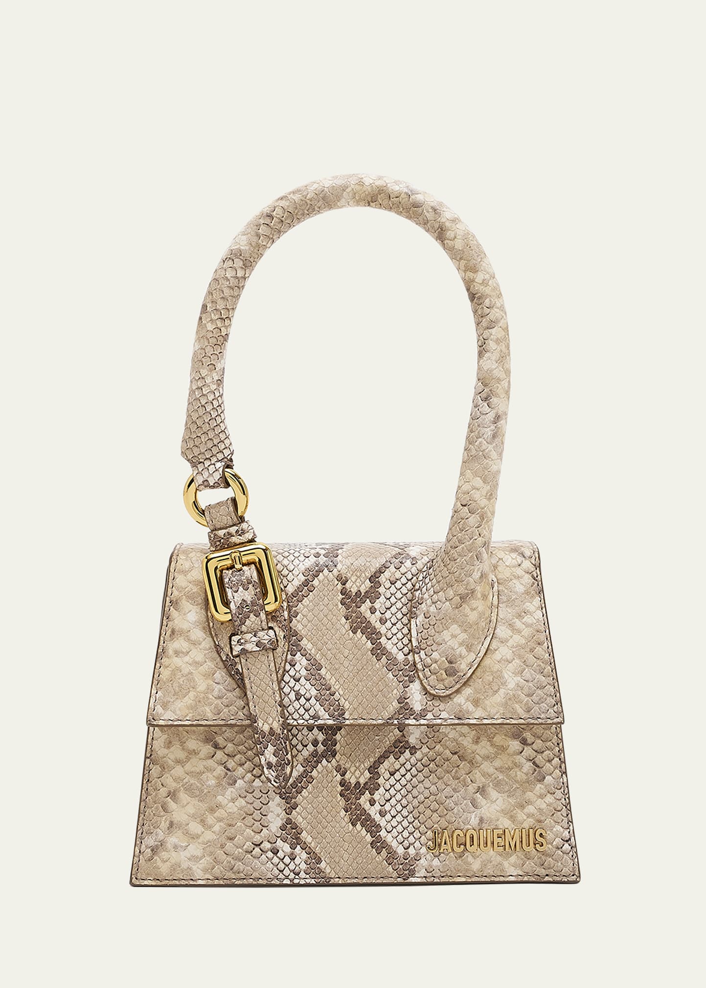 Jacquemus Le Chiquito Moyen Snake-Print Top-Handle Bag