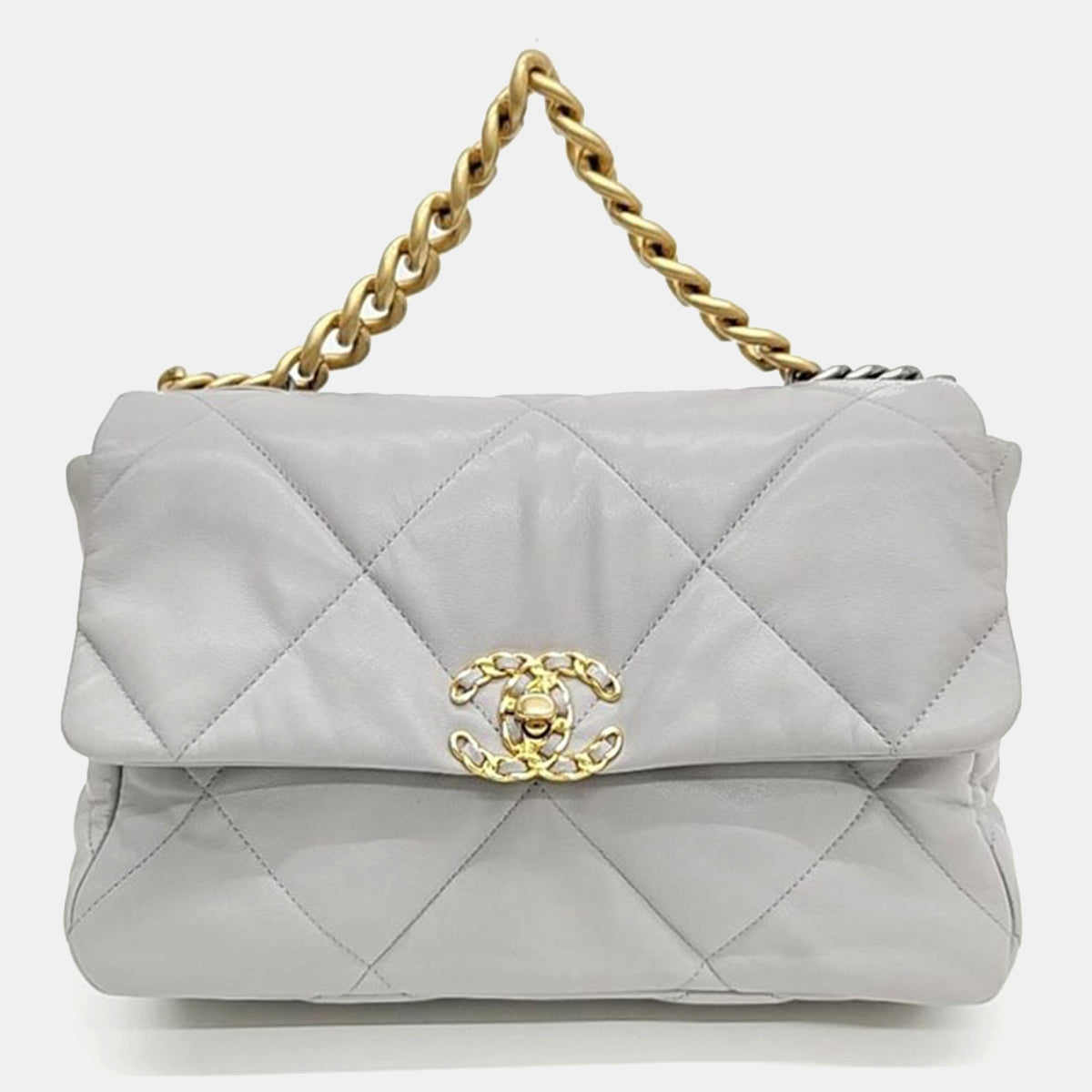Chanel Grey Leather Large 19 Flap Bag