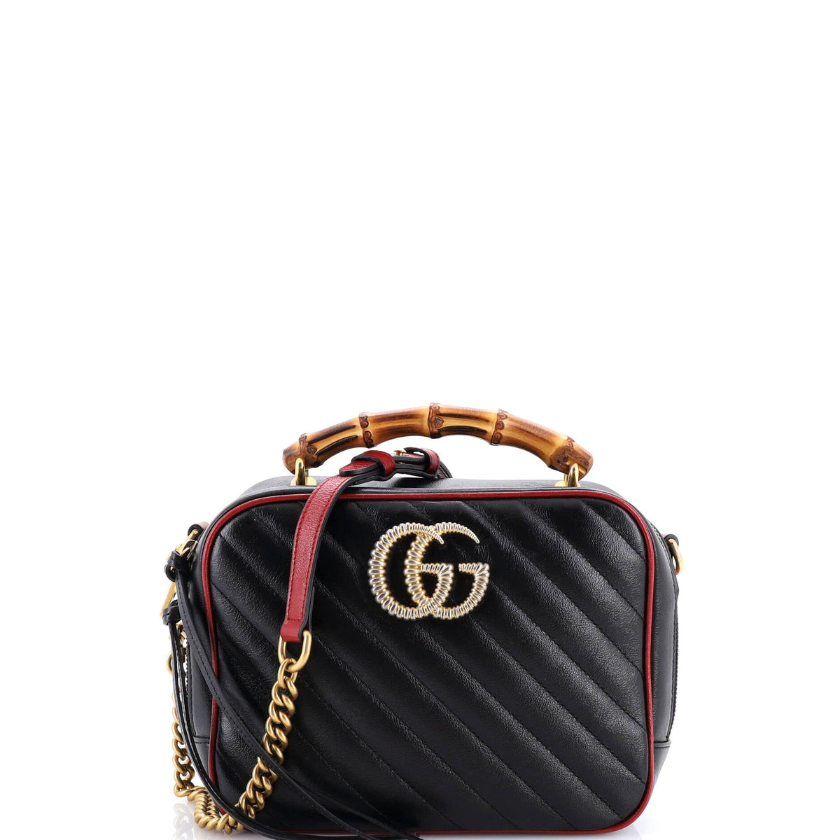 Gucci GUCCI Marmont Torchon Bamboo Camera Bag Diagonal Quilted Leather Small