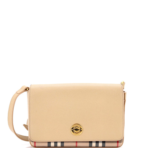 Note Crossbody Bag Leather with Vintage Check Canvas Mini