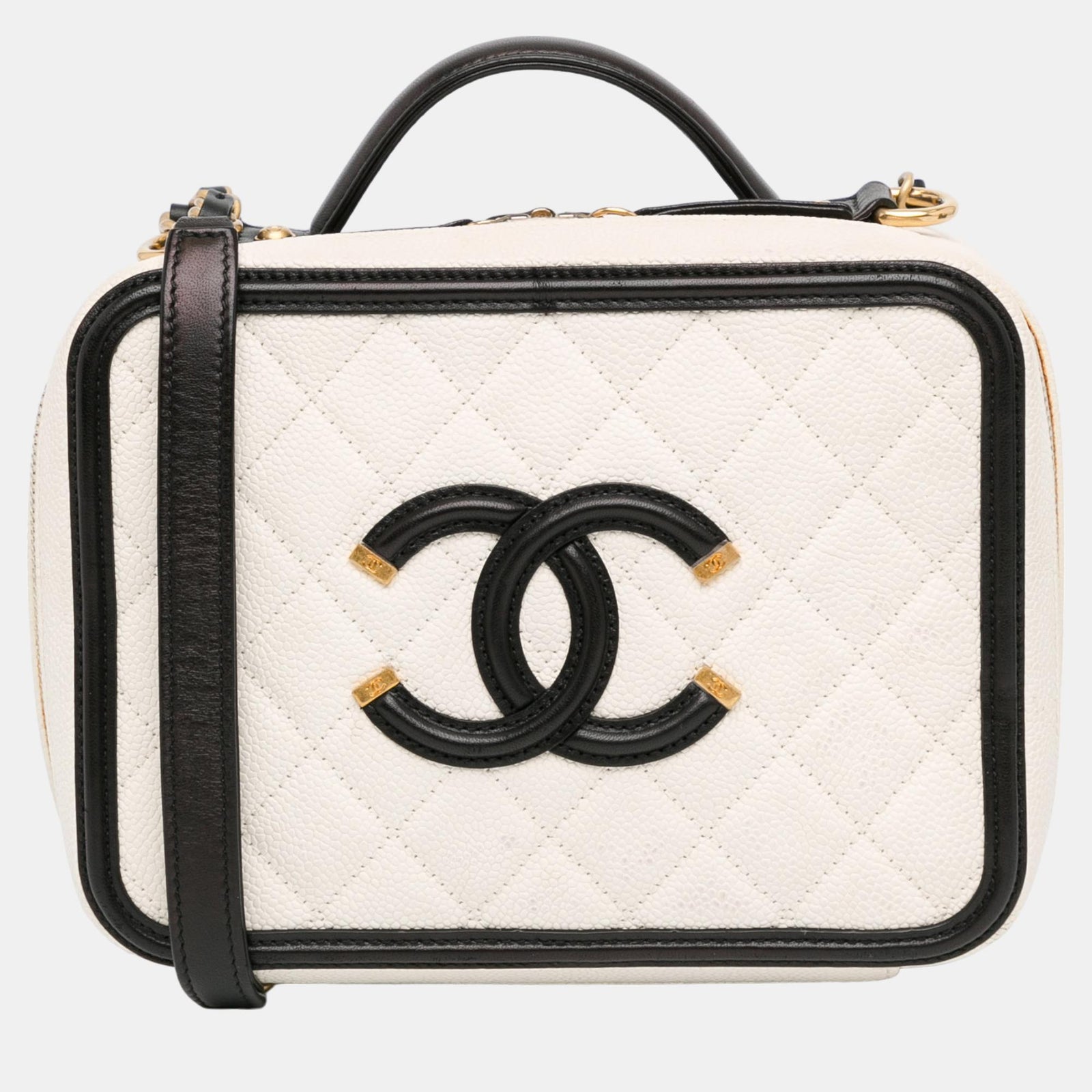 Chanel White Small Caviar CC Filigree Vanity Case